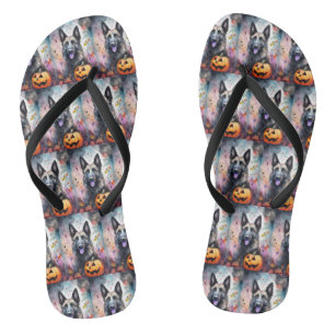 Halloween Belgium Shepherd met pompoenen eng Teenslippers