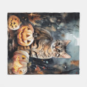 Halloween Bengaal Cat met pompoenen eng Fleece Deken (Voorkant (Horizontaal))