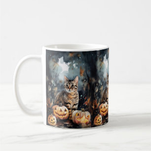 Halloween Bengaalse Kat Met Pompoenen Griezelen Koffiemok