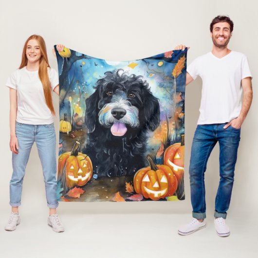 Halloween Bernedole met pompoenen eng Fleece Deken (In situ)