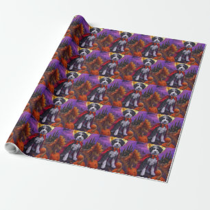 Halloween Bernedoodle Hond Pompoenen Griezelen Cadeaupapier