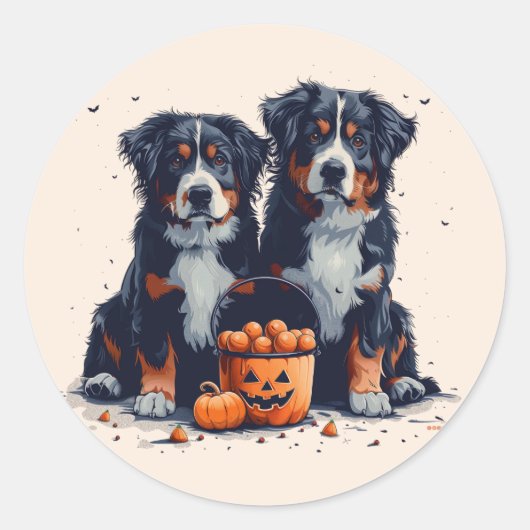 Halloween Berner Mountain Dogs Pumpkin Ronde Sticker (Voorkant)