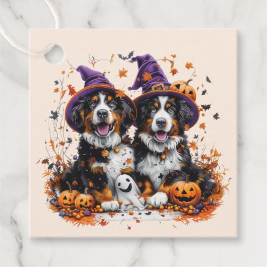 Halloween Berner Mountain Dogs Witch Ghost Bedankjes Labels (Voorkant)