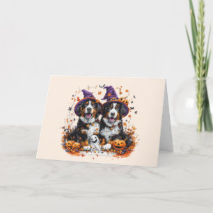 Halloween Berner Mountain Dogs Witch Ghost Feestdagen Kaart