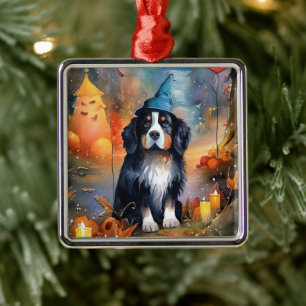 Halloween Bernese Mountain met pompoenen Scary Metalen Ornament