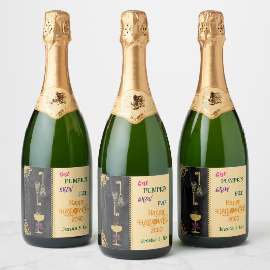 Halloween Best Brew & Gold Glitter Skulls Sparkling Wijnetiket (Flessen)