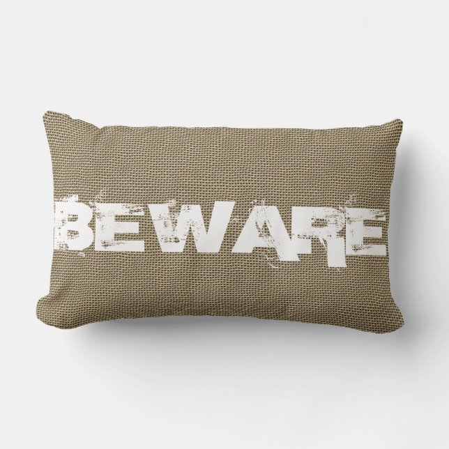 Halloween Beware Burlap Kussen (Voorkant)