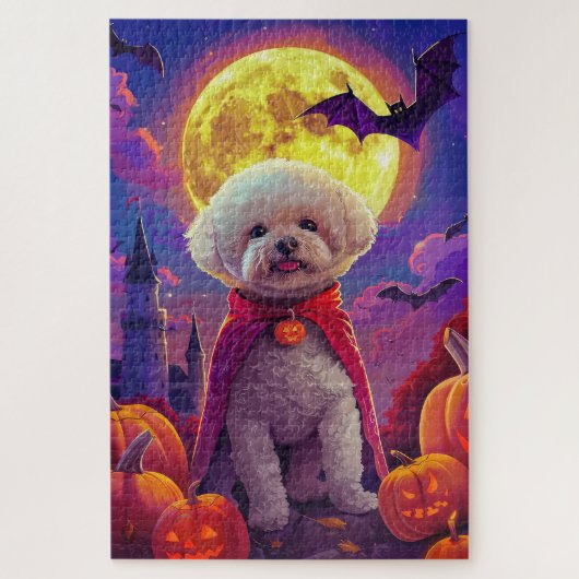Halloween Bichon Frise Dog Pumpkins eng Legpuzzel (Verticaal)