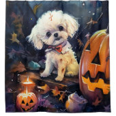 Halloween Bichon Frise met pompoenen eng Douchegordijn (Voorkant)