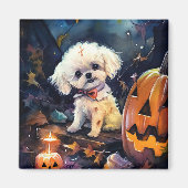 Halloween Bichon Frise met pompoenen eng Magneet (Voorkant)