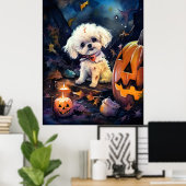 Halloween Bichon Frise met pompoenen eng Poster (Thuiskantoor)