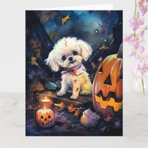Halloween Bichon Frise Met Pompoenen Griezelen Kaart