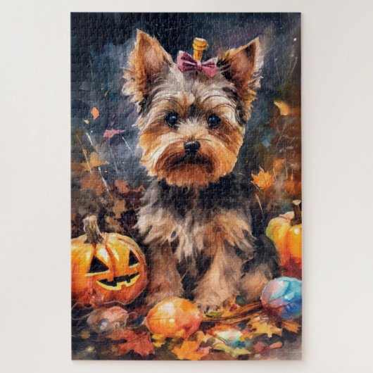 Halloween Biewer Terrier met pompoenen eng Legpuzzel (Verticaal)