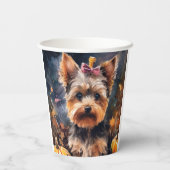 Halloween Biewer Terrier met pompoenen eng Papieren Bekers (Achterkant)
