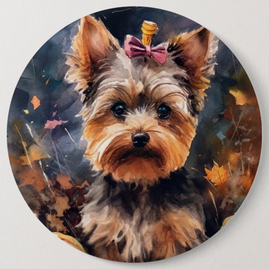 Halloween Biewer Terrier met pompoenen eng Ronde Button 6,0 Cm (Voorkant)