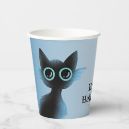 Halloween Big Eyes Black Blue Evil Cat Papieren Bekers