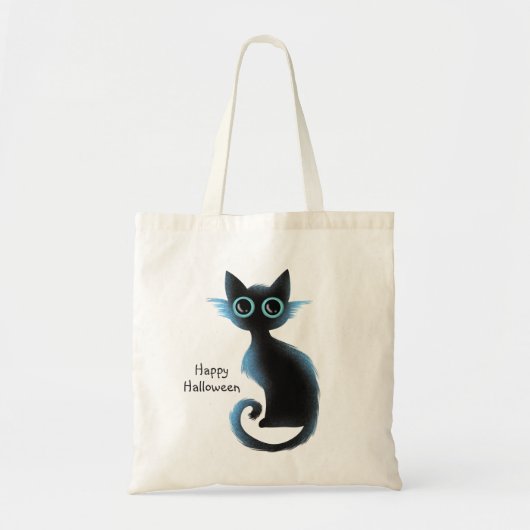 Halloween Big Eyes Black Blue Evil Cat Tote Bag (Voorkant)
