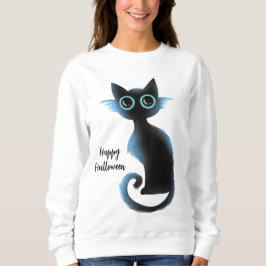 Halloween Big Eyes Black Blue Evil Cat Trui