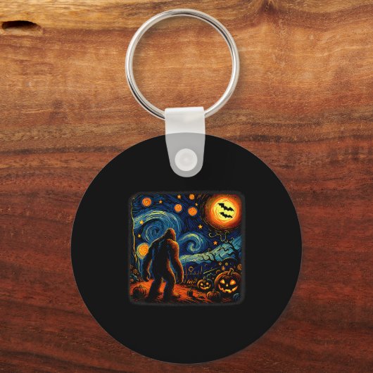Halloween Bigfoot Starry Night Van Gogh Sasquatch Sleutelhanger (Voorkant)