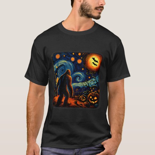 Halloween Bigfoot Starry Night Van Gogh Sasquatch  T-shirt (Voorkant)
