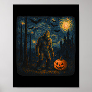Halloween Bigfoot Sterrennacht Van Gogh Sasquatch Poster