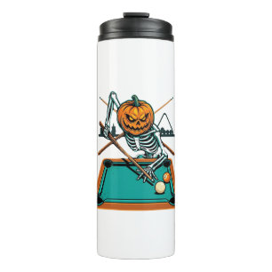 Halloween Biljart Pompoen Skelet Zwembad Thermosbeker