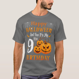 Halloween Birthday 9 jaar oud 9th Party Pumpkin Sp T-shirt