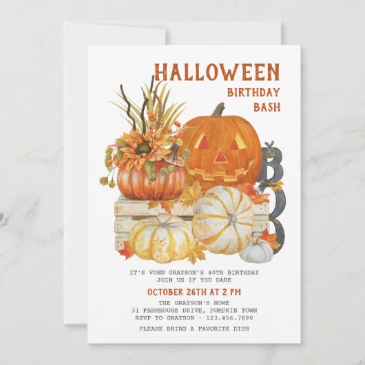 Halloween Birthday Bash Rustic Farmhouse Pumpkin Kaart (Voorkant)