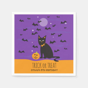 Halloween Birthday Black Cat and Bats Paper Napkin Servet