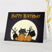 Halloween Birthday Black Cat Pumpkins Graveyard Kaart (Gele Bloem)