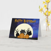 Halloween Birthday Black Cat w Pumpkins Graveyard Kaart (Gele Bloem)