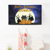 Halloween Birthday Black Cat w Pumpkins Graveyard Spandoek (Insitu)