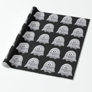 Halloween Birthday Ghosts Cute Custom Name Black Cadeaupapier