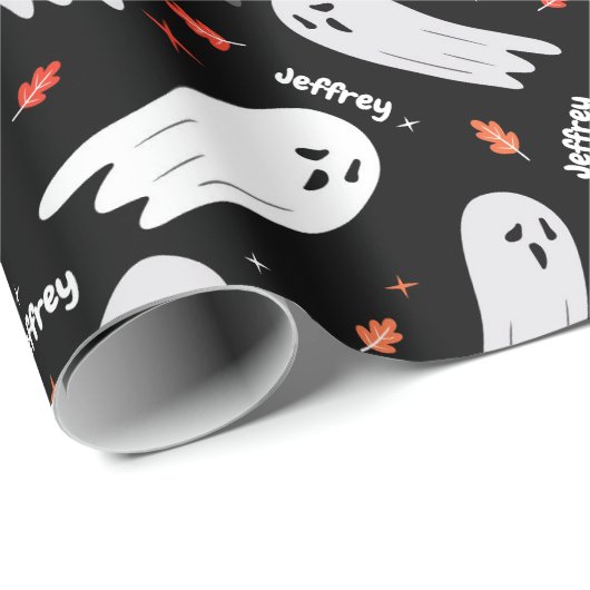 Halloween Birthday Ghosts Naam toevoegen Aanpassen Cadeaupapier (Rol Hoek)