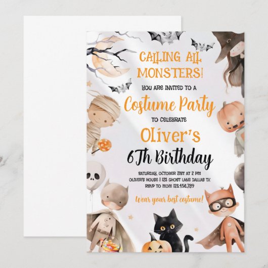 Halloween Birthday Invitation  (Devant / Derrière)