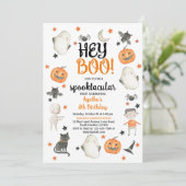 HALLOWEEN BIRTHDAY INVITATION HEY BOO GHOST KAART (Staand voorkant)