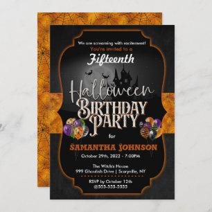 Halloween Birthday Invitation with spiderwebts Kaart