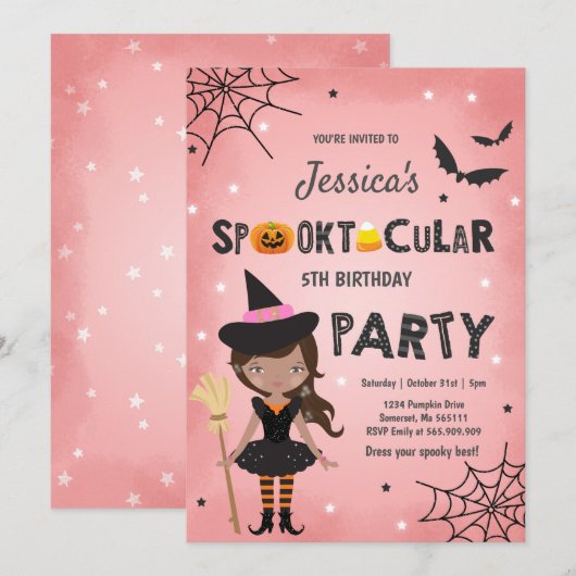 Halloween Birthday Invite Witch Halloween Party Kaart (Voorkant / Achterkant)