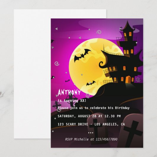 Halloween Birthday Party Invitation Kaart (Voorkant / Achterkant)