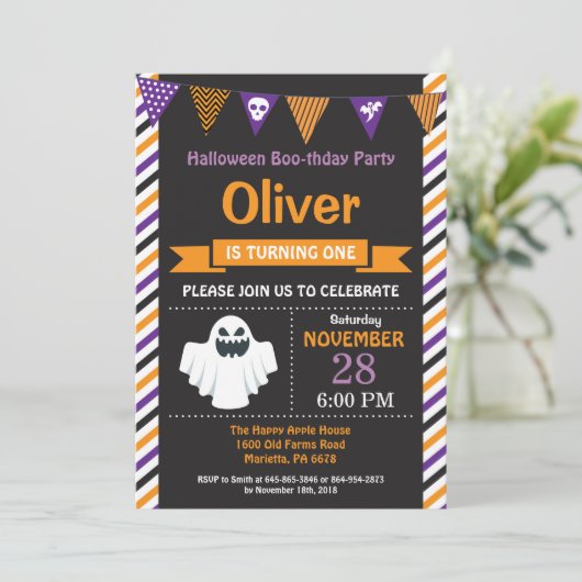Halloween Birthday Party Invitation Kaart (Staand voorkant)