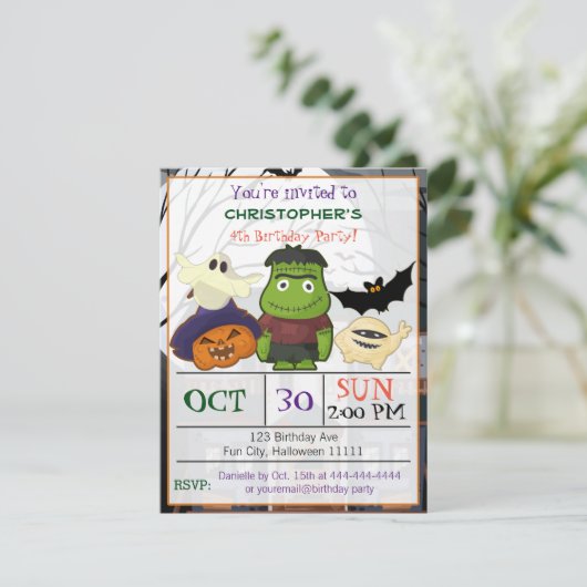 Halloween Birthday Party Invitation Kaart (Staand voorkant)