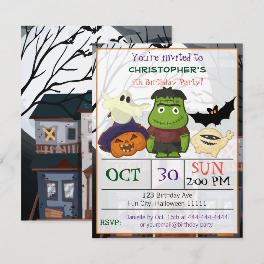 Halloween Birthday Party Invitation Kaart (Voorkant / Achterkant)