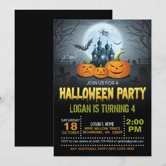Halloween Birthday Party Invitation Kaart (Voorkant / Achterkant)
