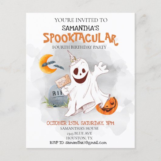 Halloween Birthday Party Kinder Spooktacular Ghost (Voorkant)