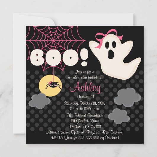 Halloween Birthday Pink Ghost Uitnodigingen (Voorkant)