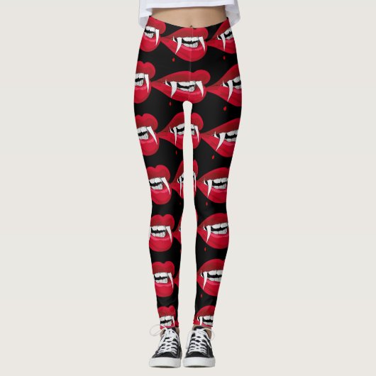 Halloween Bite Me Vampire Fangs and Lips Leggings (Voorkant)