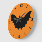 Halloween Black Bat Large Round Wall klok  (Hoek)
