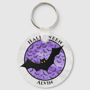 Halloween Black Bat Random Pattern Paars BG Sleutelhanger