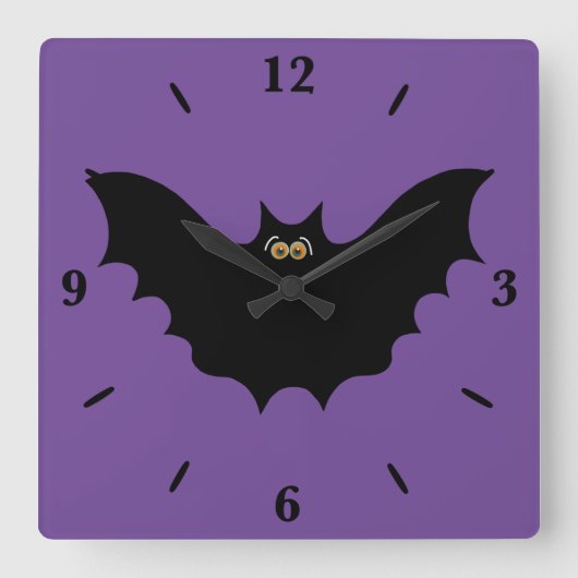 Halloween Black Bat Square Wall klok (Voorkant)