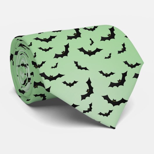 Halloween Black Bats Random Pattern Green BG Stropdas (Opgerold)